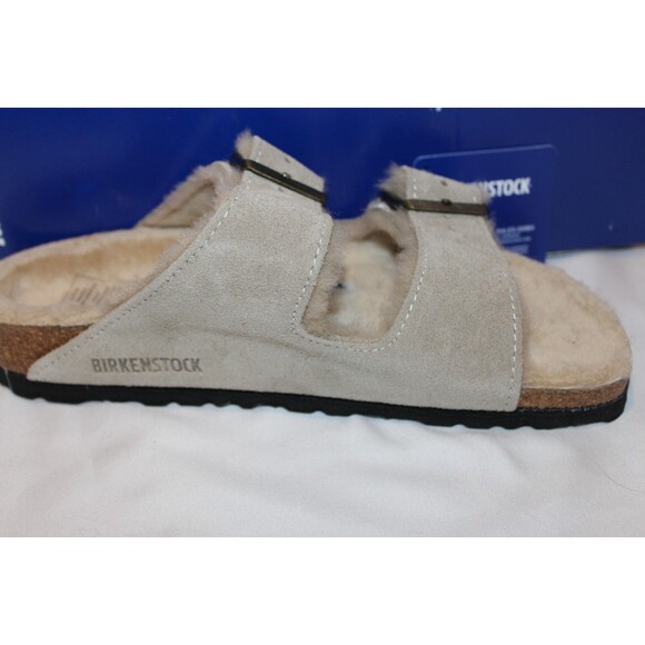 Birkenstock Women's EU 37 NARROW Arizona Shearling Lined Sandals Taupe NIB - Picture 6 of 7